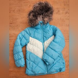 Columbia 2 Tone Teal Kids Jacket with Fur Hood